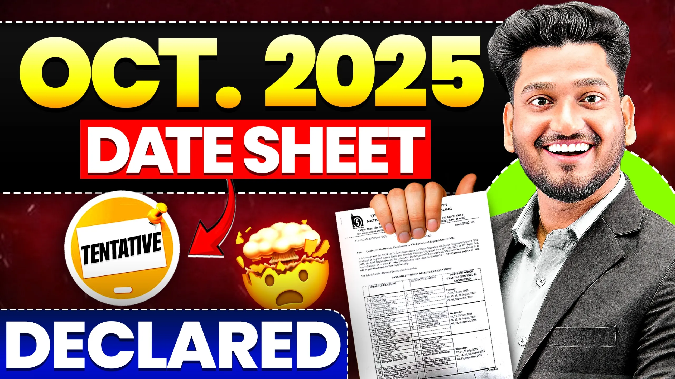 NIOS Date Sheet For Secondary (Class X) & SR. Secondary (Class XII) Theory Examination, October-November 2025