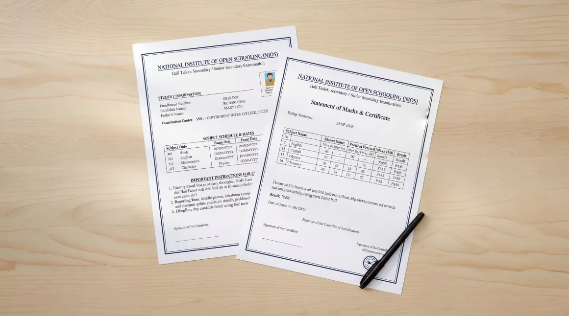 NIOS Admit Card, Marksheet