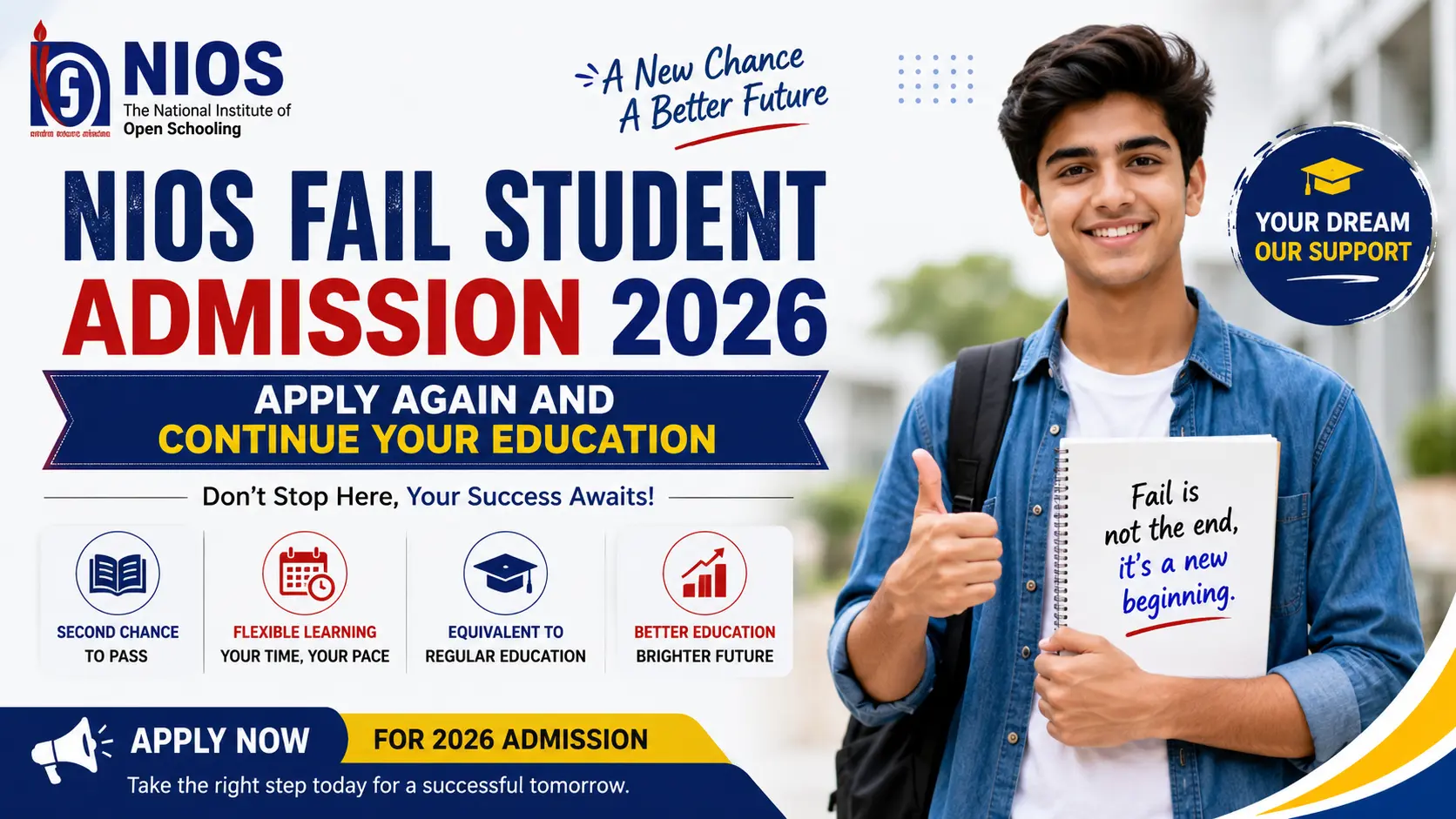 NIOS Fail Student Admission 2026 &ndash; Apply Again and Continue Your Education