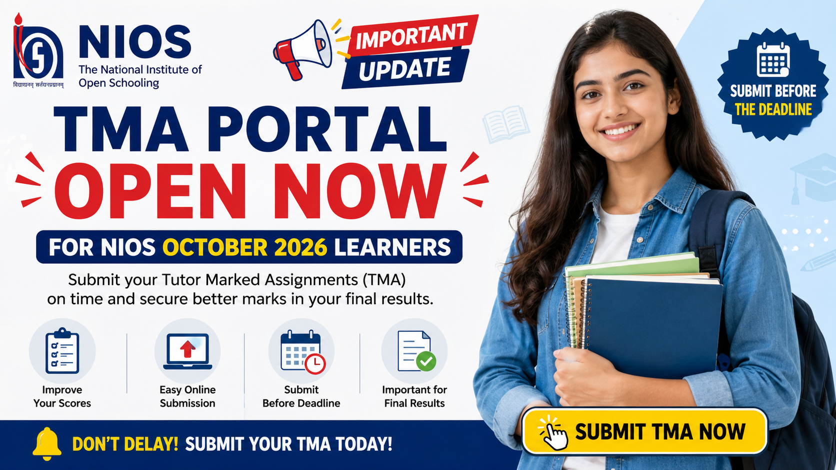 TMA Portal Open Now for NIOS October 2026 Learners