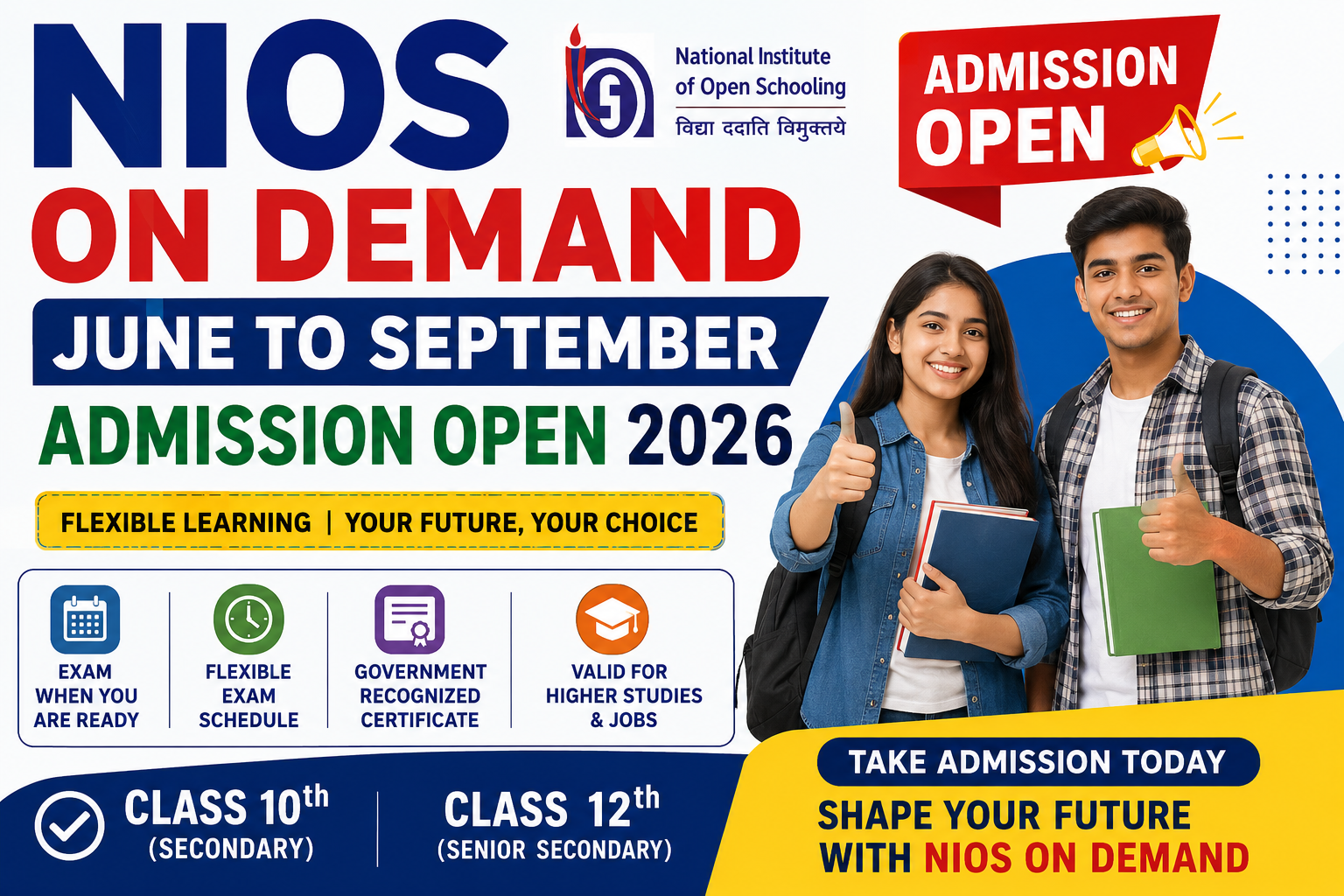 NIOS ON Demand June to September Admission Open 2026