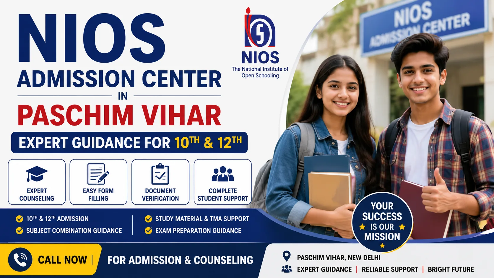 NIOS Admission Center in Paschim Vihar | Expert Guidance for 10th & 12th